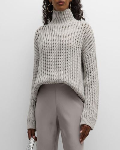 TSE Oversized Basketweave Turtleneck Sweater - Gray
