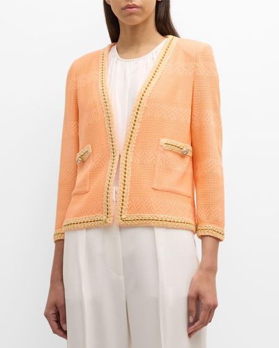 Misook Chain-embellished Burnout Knit Jacket - Orange