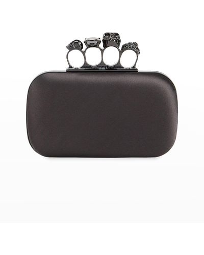 Alexander McQueen Skull Four-ring Leather Box Clutch - Black