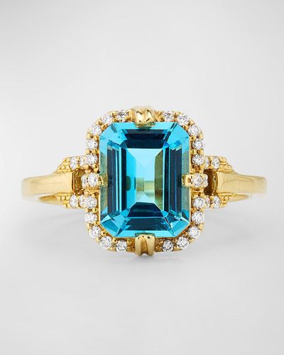 Goshwara Gossip Emerald Cut Topaz Ring - Blue