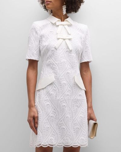 Badgley Mischka Bow-Front Lace Mini Dress - White