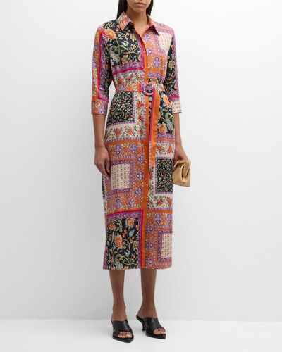 Evi Grintela Riad Patchwork Floral-Print Midi Shirtdress - White