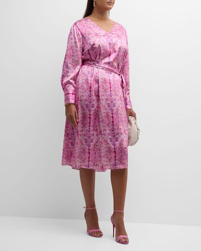 Gabriella Rossetti Vittoria Batik-Print Silk Charmeuse Midi Dress - Pink