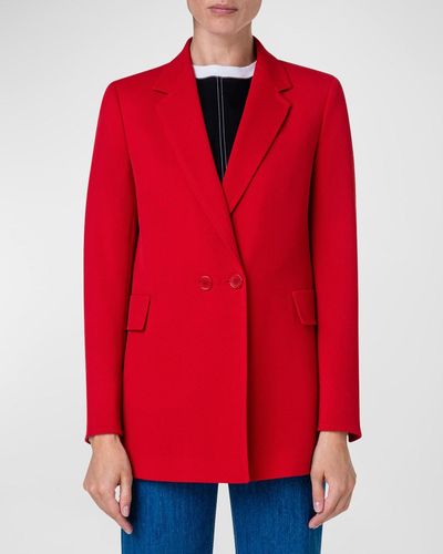 Akris Punto Double-Breasted Wool Tricotine Boyfriend Blazer Jacket - Red