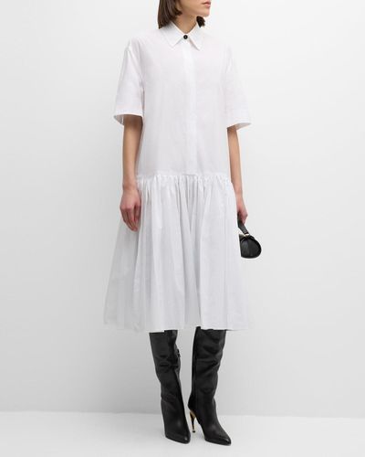 Jil Sander Pleated Circle-Cut Shirtdress - White