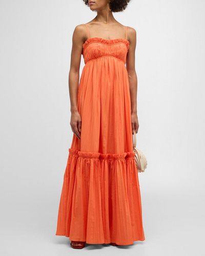 Acler Dartnell Pleated A-Line Maxi Dress - Orange