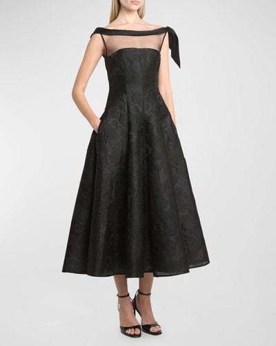 Talbot Runhof Anemone Jacquard Illusion Midi Dress - Black