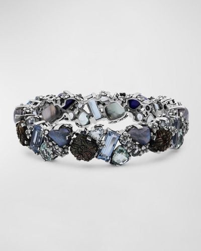 Stephen Dweck Mother-of-pearl And Blue Topaz Open-close Bangle In Sterling Silver - Metallic
