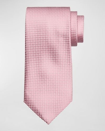 Brioni Silk Tonal Chevron Tie - Pink