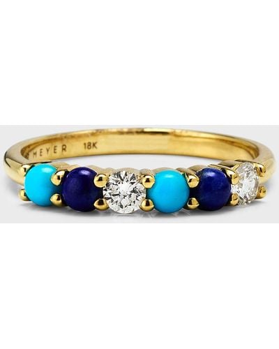 Jennifer Meyer 18K 4 Prong Ring With Diamonds, Lapis And - Blue