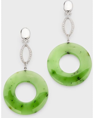 Sanalitro 18k White Gold Jade Earrings With Diamonds - Green