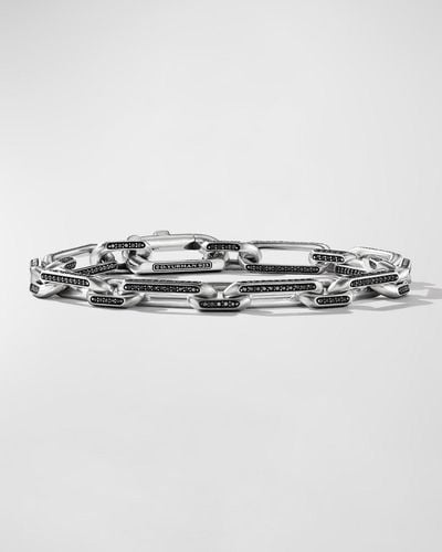 David Yurman Elongated Open Link Chain Bracelet With Black Diamonds In Silver, 8mm - Multicolor