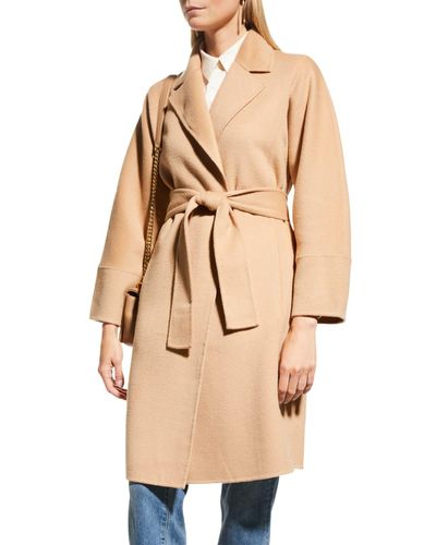 Neiman Marcus Belted Double-face Wrap Cashmere Coat - Natural