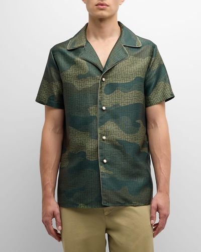 Balmain Camouflage Monogram Shantung Shirt - Green