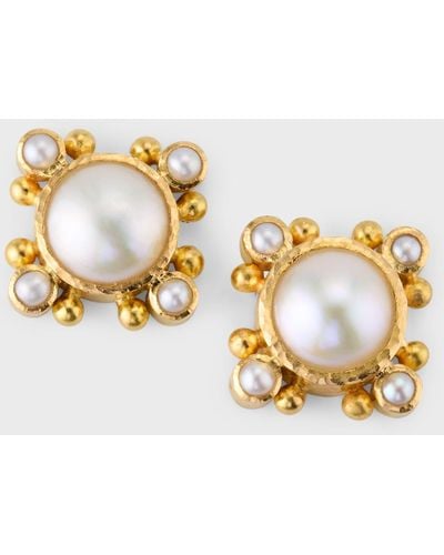 Elizabeth Locke 19k White Mabe Pearl Stud Earrings - Metallic