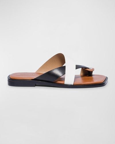 Bernardo Tricolor Leather Toe-ring Slide Sandals - Brown