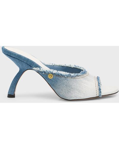 Piferi Tiana Frayed Denim Mule Sandals - Blue