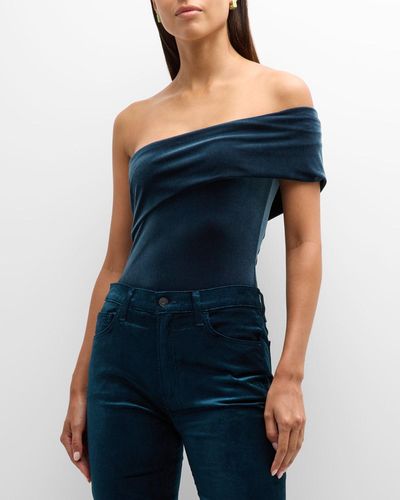 Agolde Bree Velvet Off-The-Shoulder Bodysuit - Blue