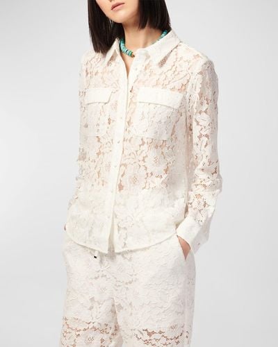 Cami NYC Rosalind Silk Crochet Lace Button-Front Top - Natural