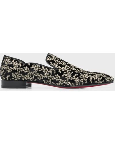 Christian Louboutin Dandy Chick Embroidered Velvet Loafers - Black