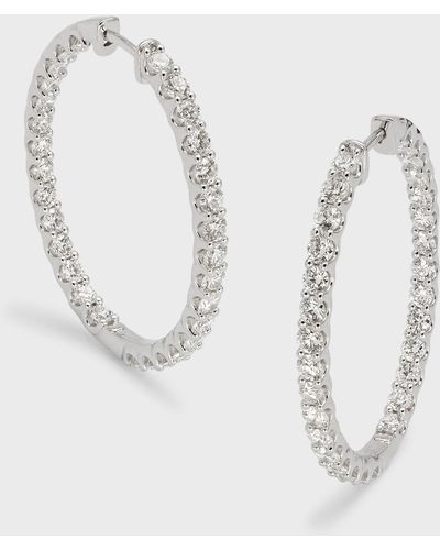 Neiman Marcus 18k White Gold Round Diamond Hoop Earrings - Metallic