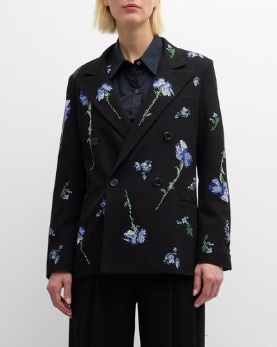 Libertine Cecil Beaton Carnation Embellished Double-Breasted Jacket - Blue