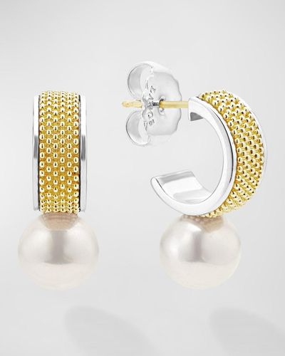 Lagos Sterling And 18K Luna Pearl Lux Half Hoop Earrings - Metallic