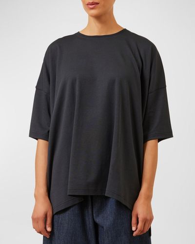 Eskandar Short Sleeve Longer Back T-Shirt Mid Plus - Black