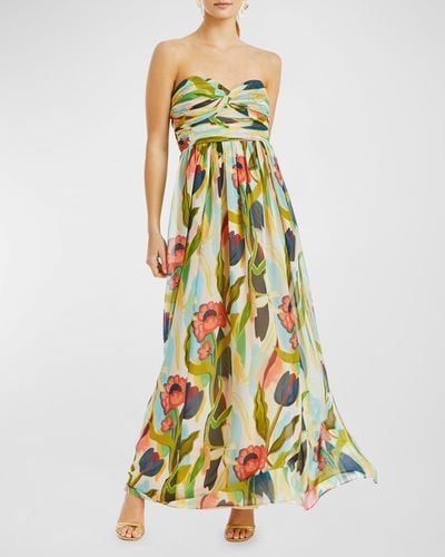 mestiza Soledad Strapless Floral-Print Gown - Multicolor