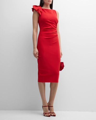 La Petite Robe Di Chiara Boni Wlasin Ruched Bodycon Ruffle Midi Dress - Red