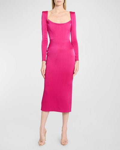 Alex Perry Satin Curved Portrait Sheath Dress - Pink