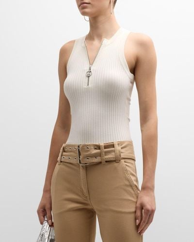 Moschino Jeans Knit Half-Zip Tank Top - Natural