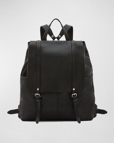 Il Bisonte Trappola Leather Drawstring Backpack - Black