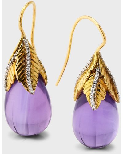 Piranesi 18K And Drop Amethyst Earrings With Round Diamonds, 1.5"L - Purple