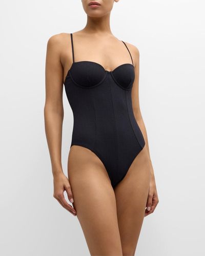 Onia Helena Textured Balconette One-Piece Swimsuit - Blue