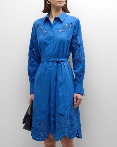 Kobi Halperin Melanie Embroidered Cutout Midi Shirtdress - Blue