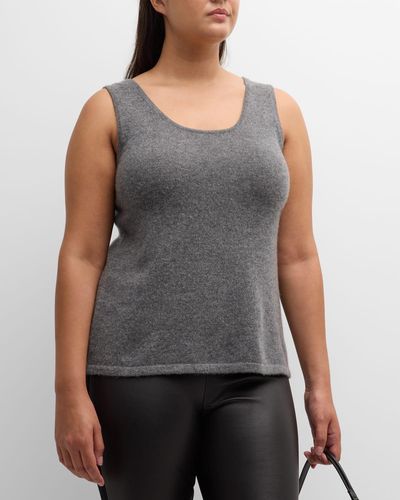 Neiman Marcus Plus Size Cashmere Tank Top - Gray