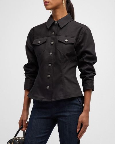 Cinq À Sept Canyon Scrunched-Sleeve Denim Shirt Jacket - Black