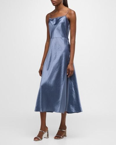 Vince Sheer Silk Paneled Long Slip Dress - Blue