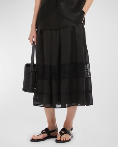 Max Mara Studio Patto Pleated Lace-Inset Midi Skirt - Black
