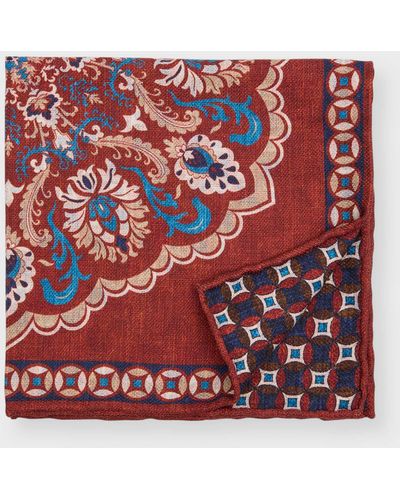 Edward Armah Paisley/Geometric Reversible Silk Pocket Square - Red