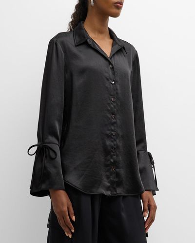 Finley Rachel Button-Down Hammered Satin Shirt - Black