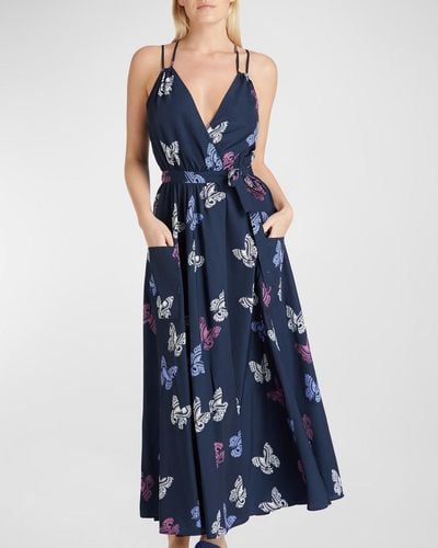 VALIMARE Amelia Butterfly Wrap Maxi Dress - Blue