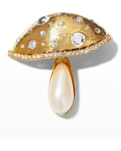 Kenneth Jay Lane Gold With Crystal Top Pearly Steam Mushroom Pin - Metallic
