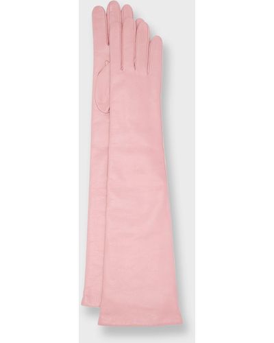 Portolano Long Cashmere-Lined Leather Gloves - Pink