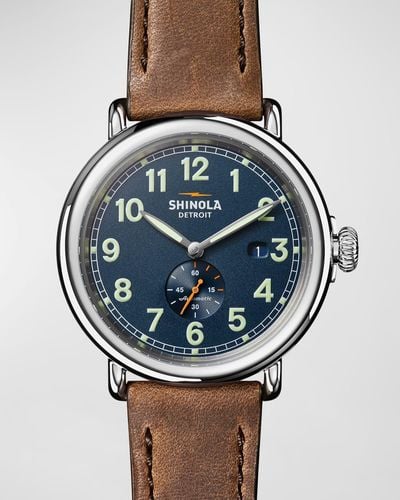 Shinola Runwell Leather Strap Automatic Watch, 45Mm - Blue