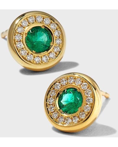 Roberto Coin Emerald Stud Earrings With Diamond Halo - Green