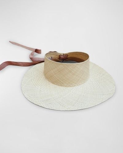 Van Palma Mia Woven Straw Visor With A Linen Scarf - Natural