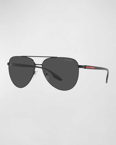Prada 52ws Steel Aviator Sunglasses - Black