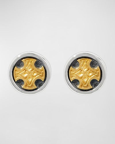 Konstantino Two-Tone Cross Stud Earrings - Metallic